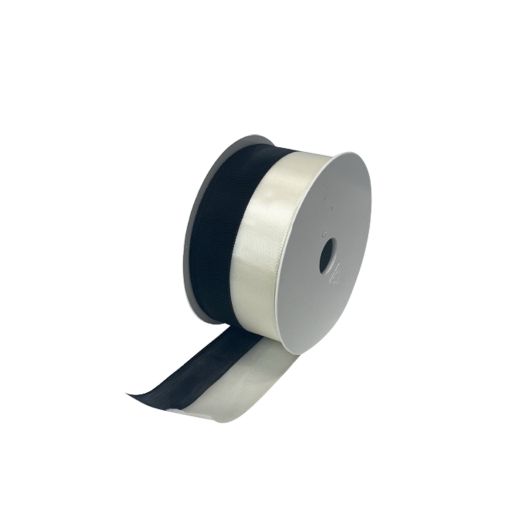 Lint zwart wit - 50mm breed 25 meter lang