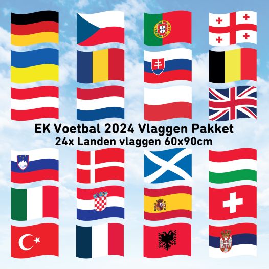 24x landen vlaggen pakket EK EURO 2028 / Voetbal 2028 | 60x90cm