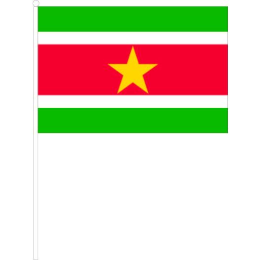 Zwaaivlag Suriname 20x30cm, stof, met plastic stokje