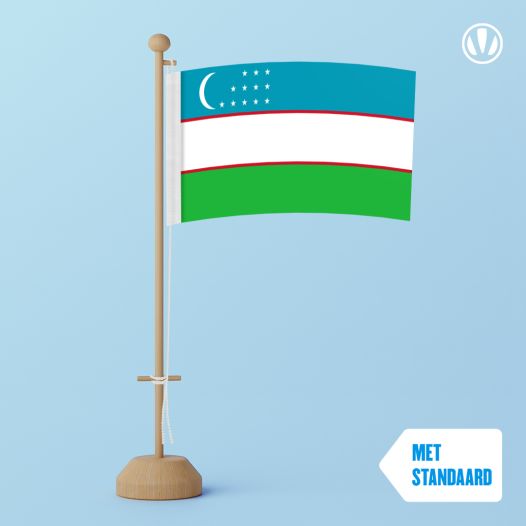 Tafelvlag Oezbekistan met standaard
