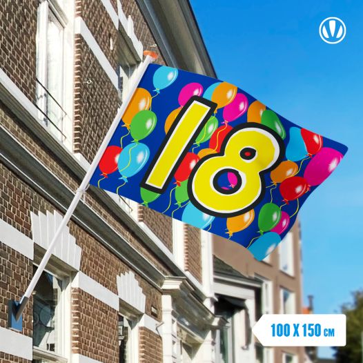 Verjaardag 18 vlag 100x150
