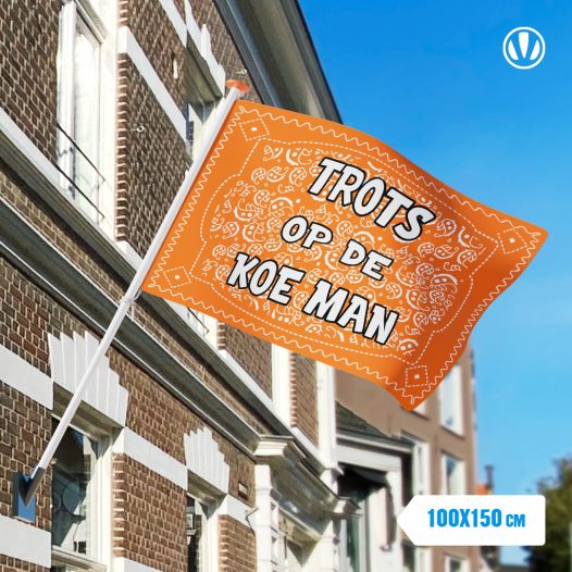 Vlag trots op de Koe man 100x150cm