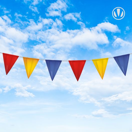 Vlaggenlijn Rood Geel Blauw – 20 meter Stof B1 Brandvertragend