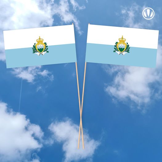 Zwaaivlaggetje San Marino met wapen 11x21cm papier