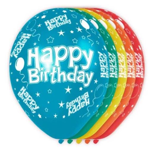 Ballonnen Happy birtday, 30cm, 5 stuks
