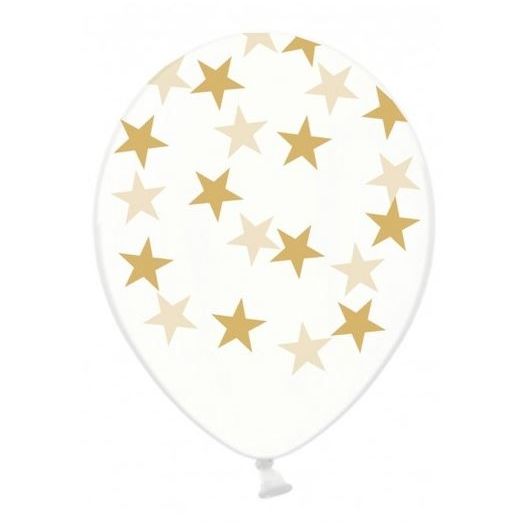 Transparante ballonnen met gouden sterren 6 stuks