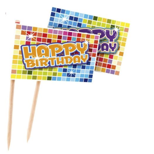 24 HAPPY BIRTHDAY cocktailprikker Kaasprikkers 