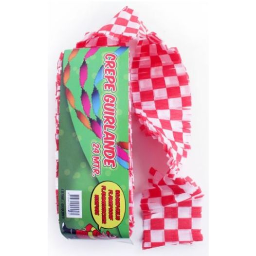 Draaiguirlande Brabants Bont 24m rood/wit geblokt brandvertragend
