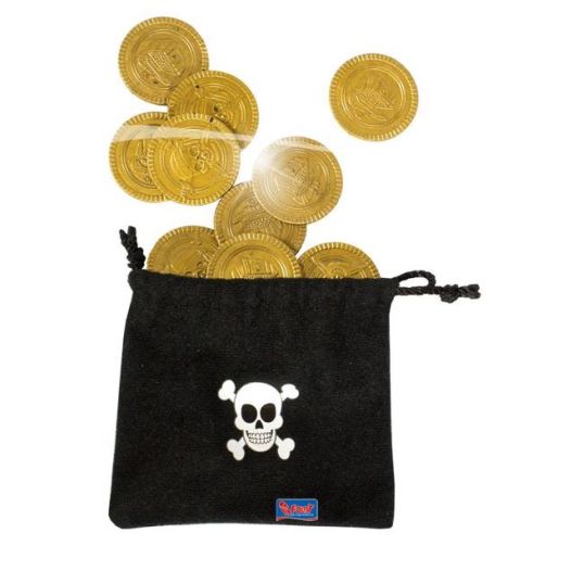 Piraten zwarte geldbuidel met 10 gouden muntstukken, ducaten