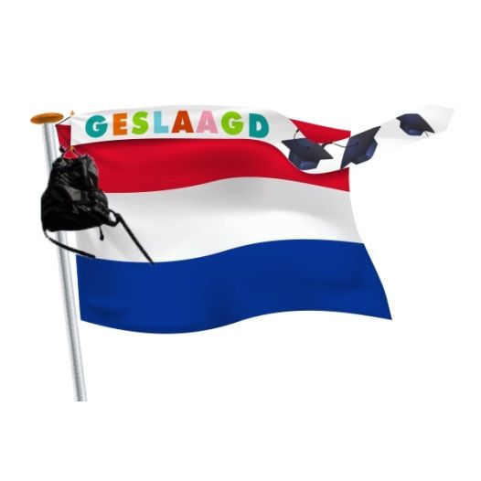 geslaagd wimpel 18x165 Vrolijke kleuren met mutsen