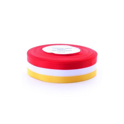 Lint Carnaval Oeteldonk rood/wit/geel 25mm breed op rol 25 meter lang