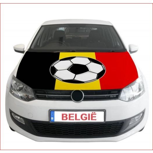 Motorkap hoes Belgie Belgische vlag met voetbal voor op uw auto