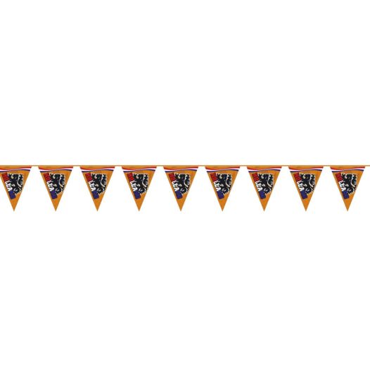 Oranje vlaggenlijn Holland XXL vol met grote Oranje vlaggen 15 meter lang