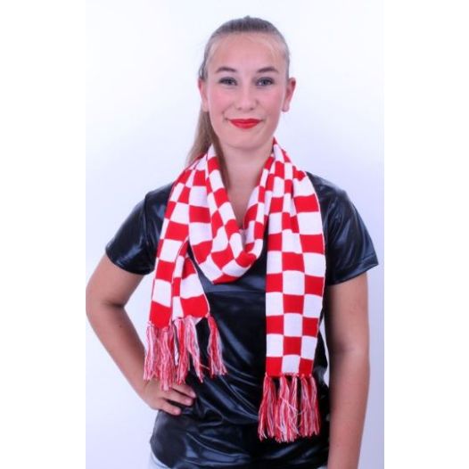 Shawl Brabants Bont rood/wit geblokt sjaal 19x160cm