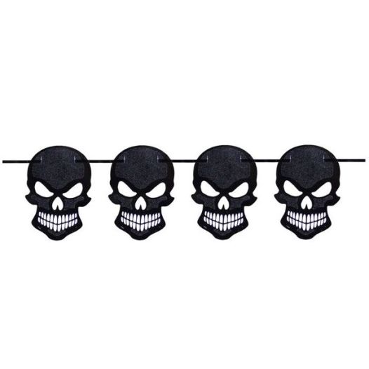 Slinger zwarte glitter skulls, doodskoppen 6 m voor Halloween en Piratenfeest