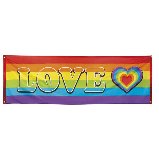 Spandoek banner 74x220cm Regenboog met Love Hartje