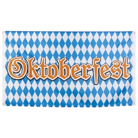 Oktoberfest vlag banier 90x150 Geblokt blauw-wit
