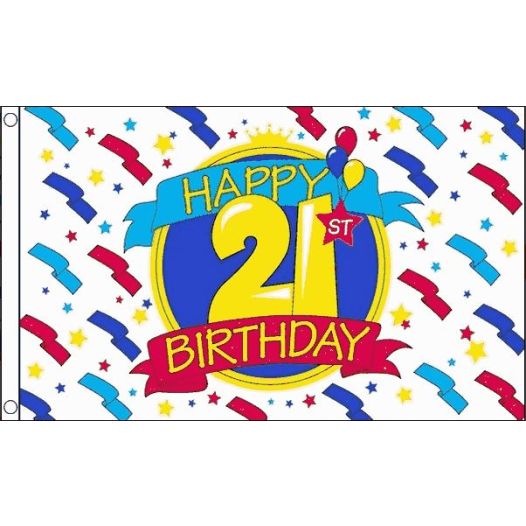 Vlag 21ste verjaardag happy birthday, 90x150cm