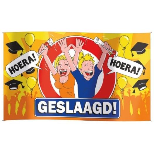 vlag hoera hoera geslaagd 90x150cm