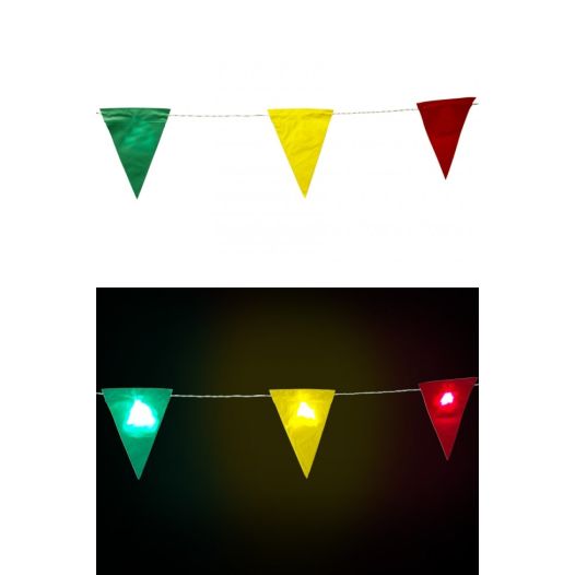 Vlaggenlijn Carnaval Rood Geel Groen 9 vlaggen met verlichting 3,25m