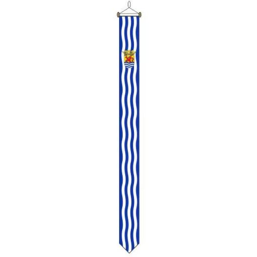 Zeeuwse wimpel traditioneel met blauw/wit golfjes 25x300cm met stokje