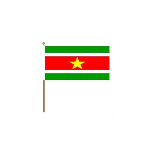 Grote zwaaivlag Suriname 30x45cm, stoklengte 60cm