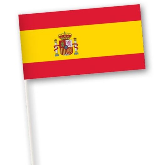 Zwaaivlaggetje Spanje 11x21cm, stoklengte 40cm