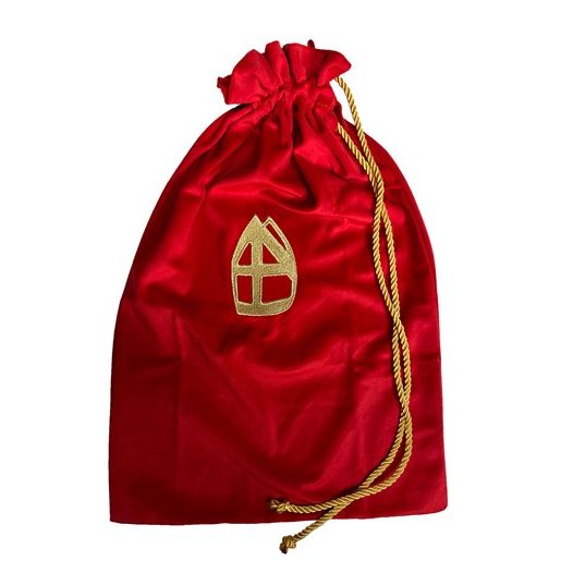 Fluwelen strooizak Piet met mijter | Rood