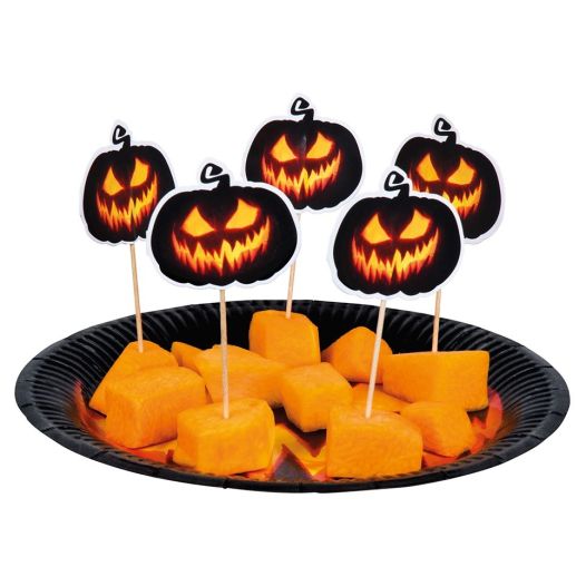 Cocktailprikkers Halloween pompoen - 12 stuks