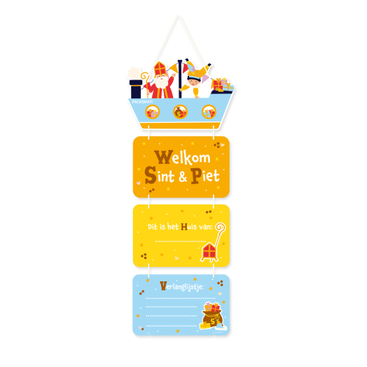 Sinterklaas deurbord wanddeco Welkom Sint en Piet 3D