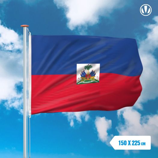 vlag Haiti met wapen 150x225cm - Spunpoly
