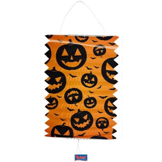 Halloween lampion met pompoenen en vleermuizen