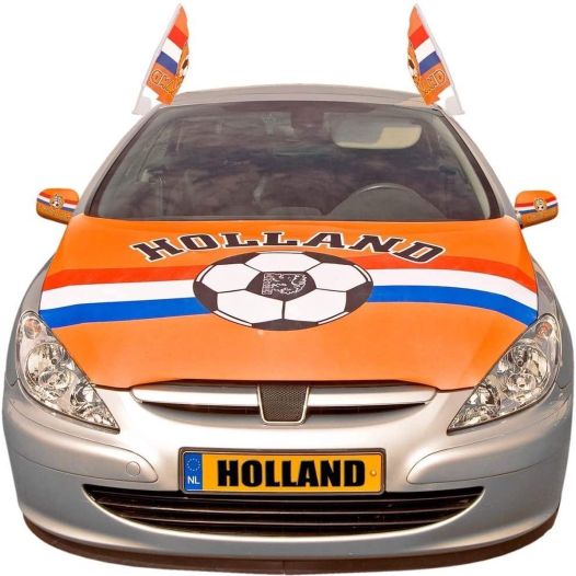 Oranje motorkap hoes met voetbal