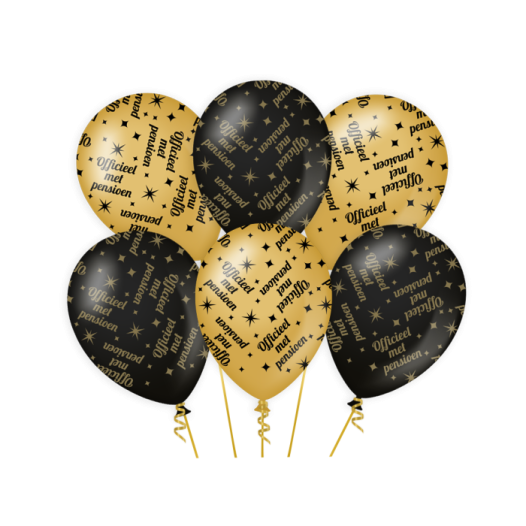 Pensioen ballonen goud zwart 8 stuks