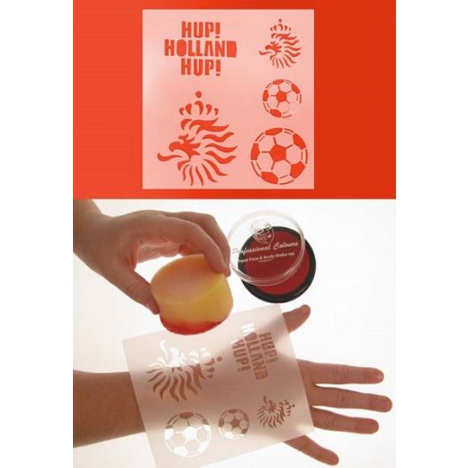 schminksjabloon 12x13cm | voetbal, leeuw en hup holland hup