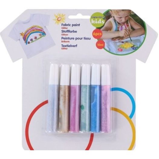 6 Textiel Stiften Pastelkleuren met Glitter