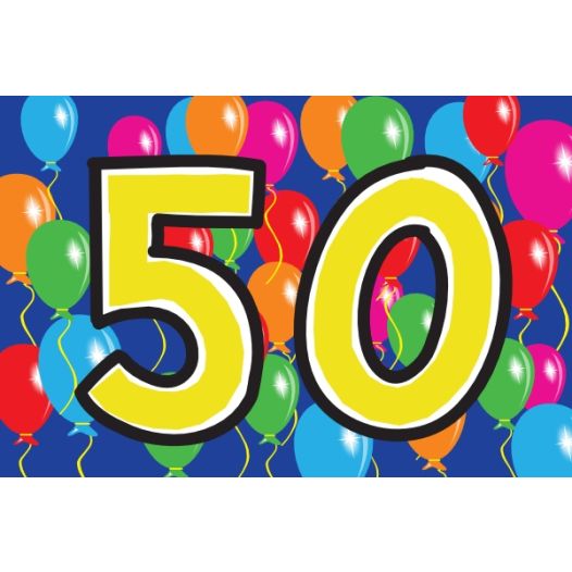 Verjaardagsvlag 50 jaar met ballonnen 100x150cm