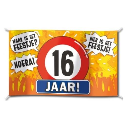 vlag hoera 16 jaar 90x150cm