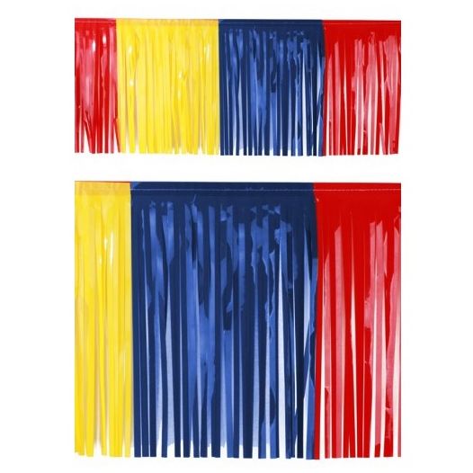 Vlaggenlijn rood/geel/blauw met slierten - 6 meter | Brandvertragend