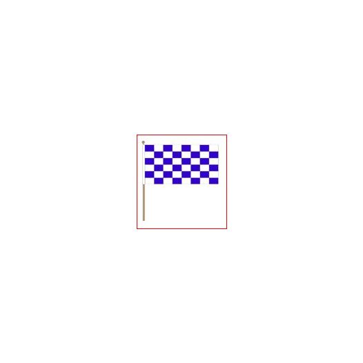 Zwaaivlag blauw wit geblokt 45x70cm met stok van 75cm
