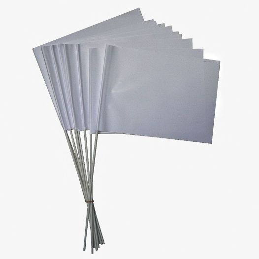 Witte zwaaivlaggetjes eco papier 15x21cm met houten stokje - 10 stuks