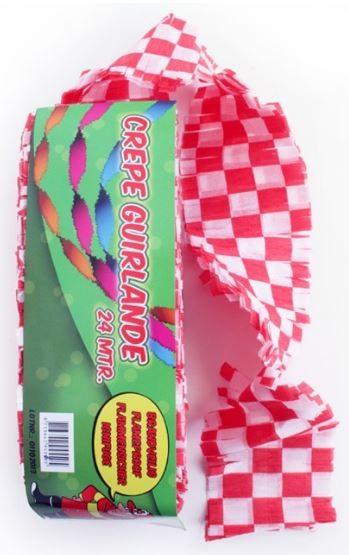 Draaiguirlande Brabants Bont 24m rood/wit geblokt brandvertragend