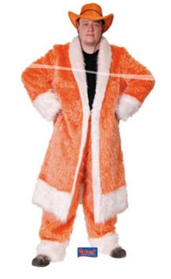 Oranje pluchen lange jas, maat XL XXL