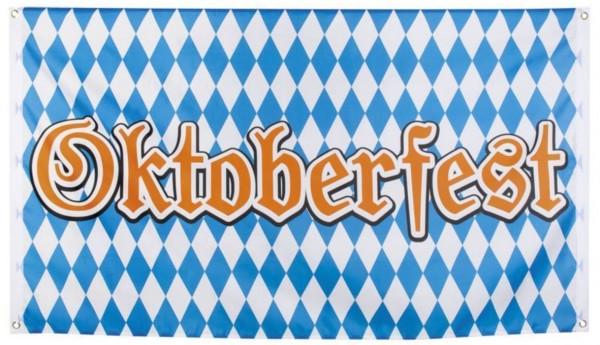 Oktoberfest vlag banier 90x150 Geblokt blauw-wit