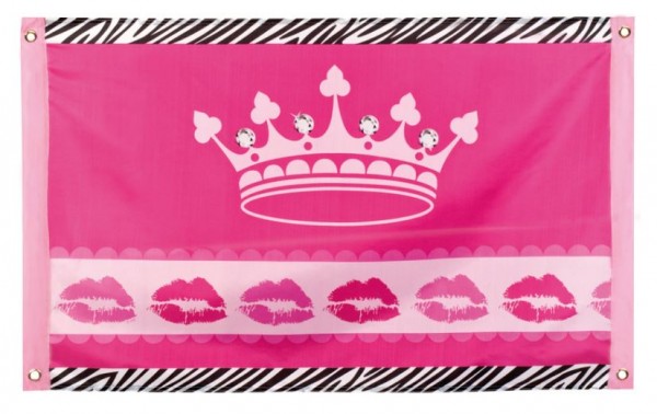 vlag, spandoek roze met kroon en zebrabies 60x90cm