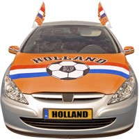 Oranje motorkap hoes met voetbal WK auto versiering