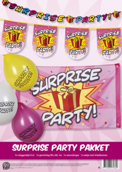 feestversiering pakket SURPRISE PARTY ballonnen, vlaggen, slingers