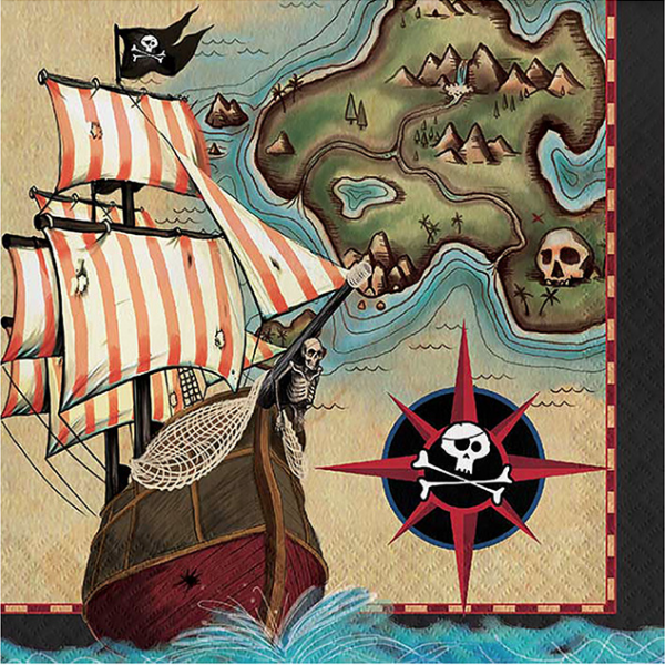 Pak 16 servetten thema piraten schatkaart parate's map