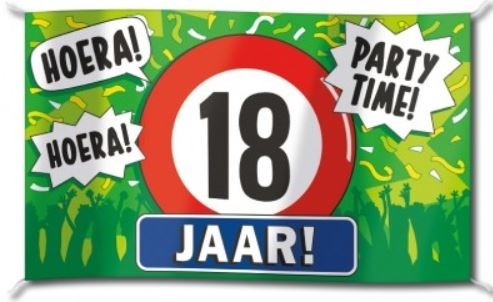 hoera 18 jaar vlag 90x150
