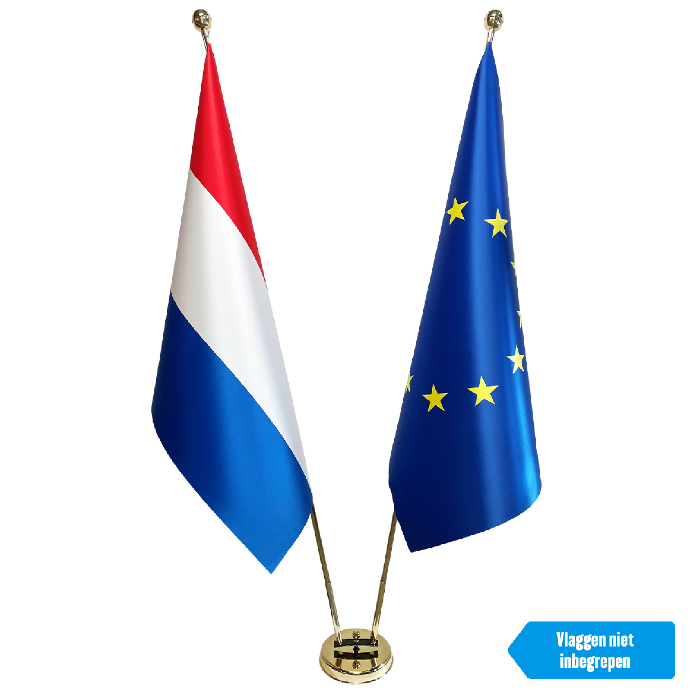 Luxe vlaggen standaard duo goud compleet met stokken en knoppen